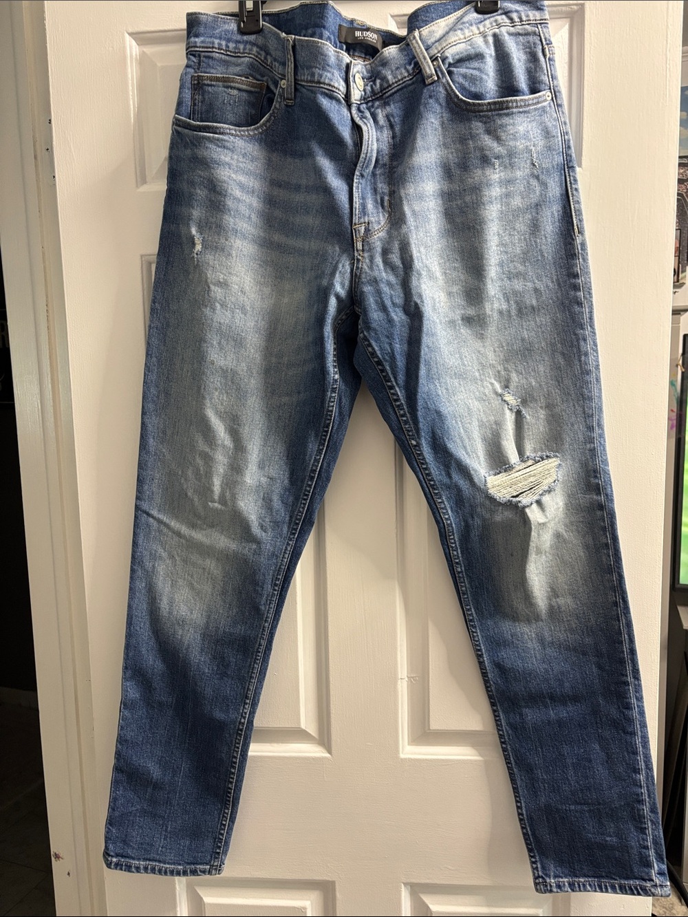 Hudson Zack Men’s Distressed Skinny Jeans Size 38 Blue Ripped Faded Denim